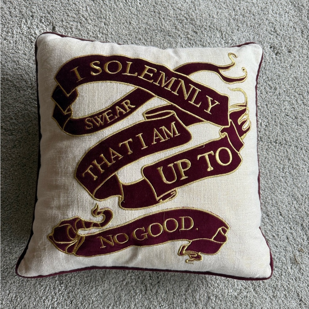 Harry Potter Marauders Map Pillow with Maroon and Gold Design
